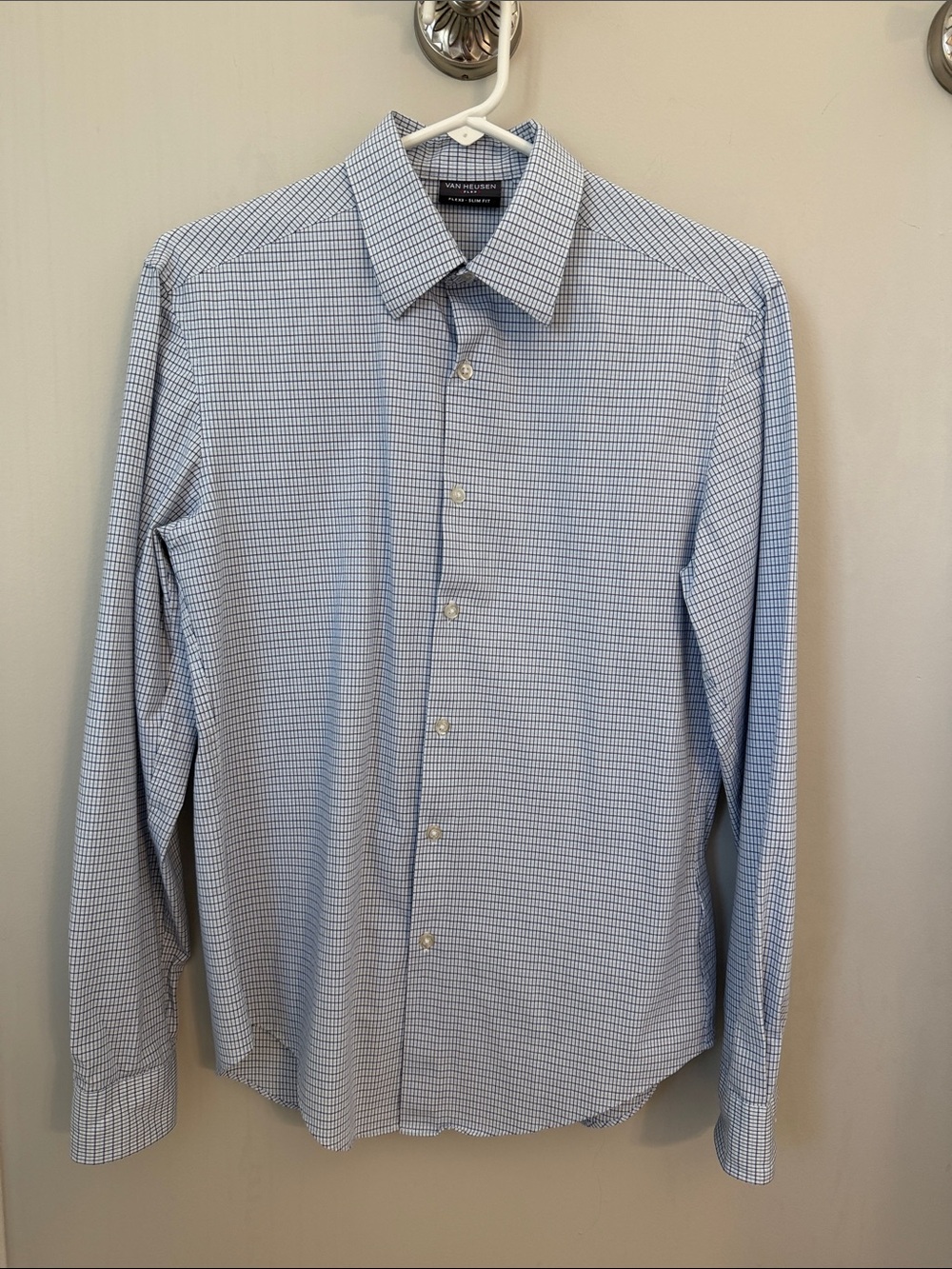 Van Heusen Light Blue Checked Dress Shirt - Point Collar